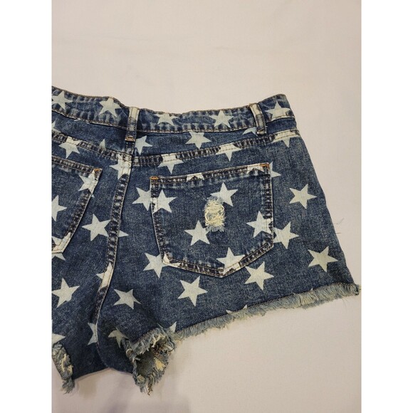 Rue21 Womens 9/10 Denim Cutoff Jean Shorts Stars Distressed Raw Hem Patriotic - Picture 6 of 12